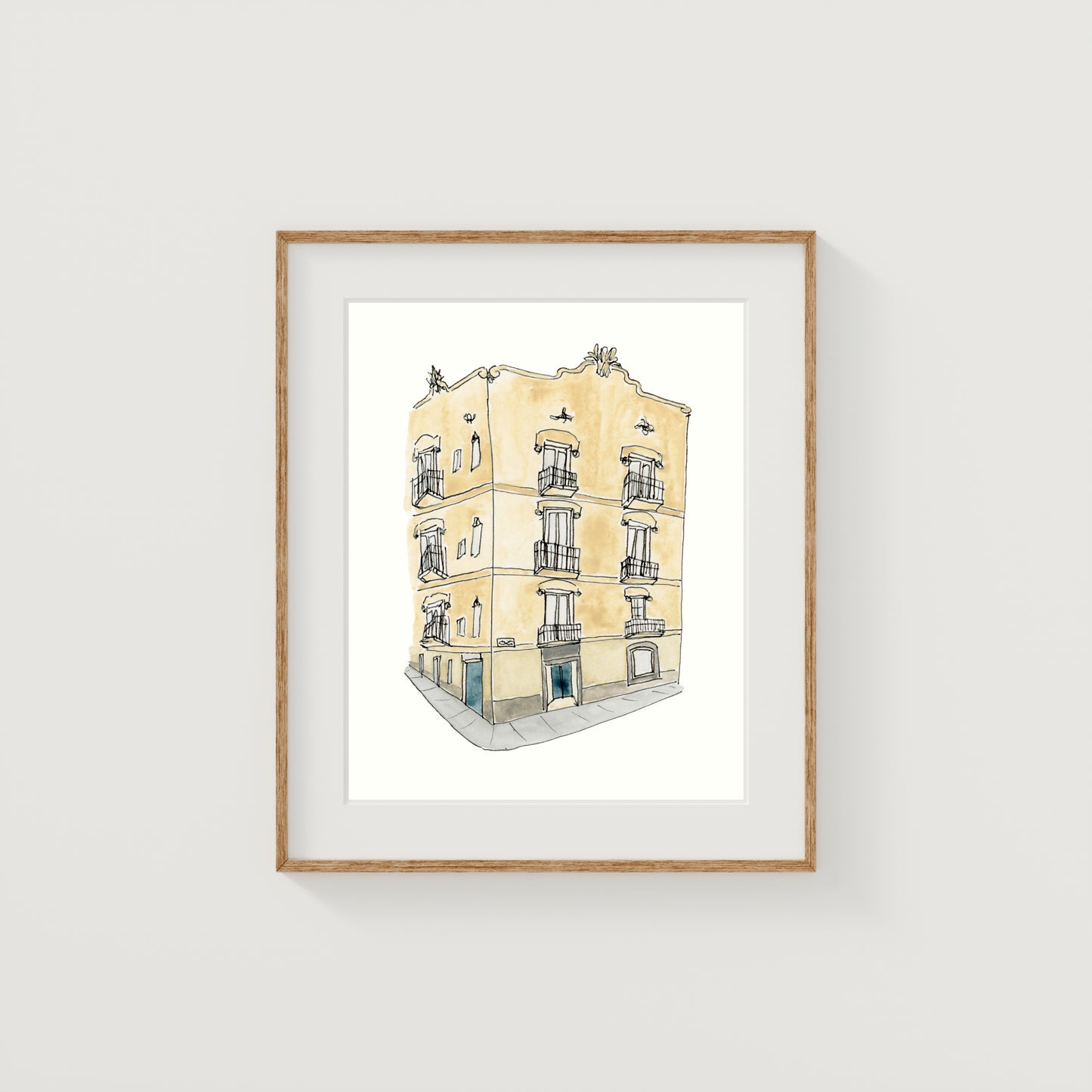 Barcelona, Spain Building Art Print | Watercolor and Ink