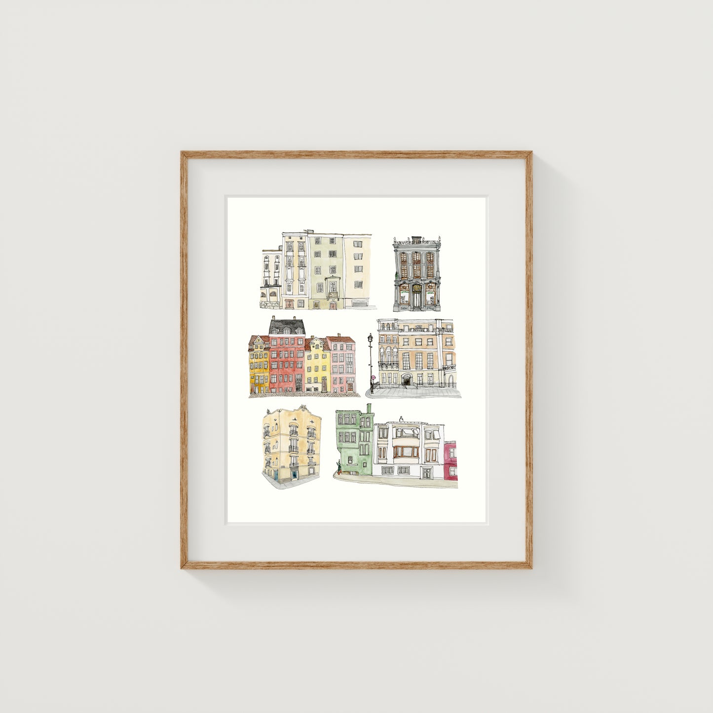City Streets Art Print | Watercolor and Ink