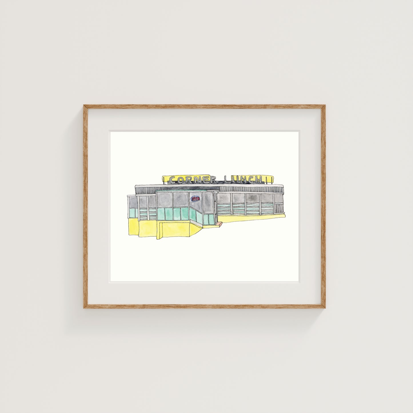 Corner Lunch Diner Art Print | Worcester | Watercolor and Ink
