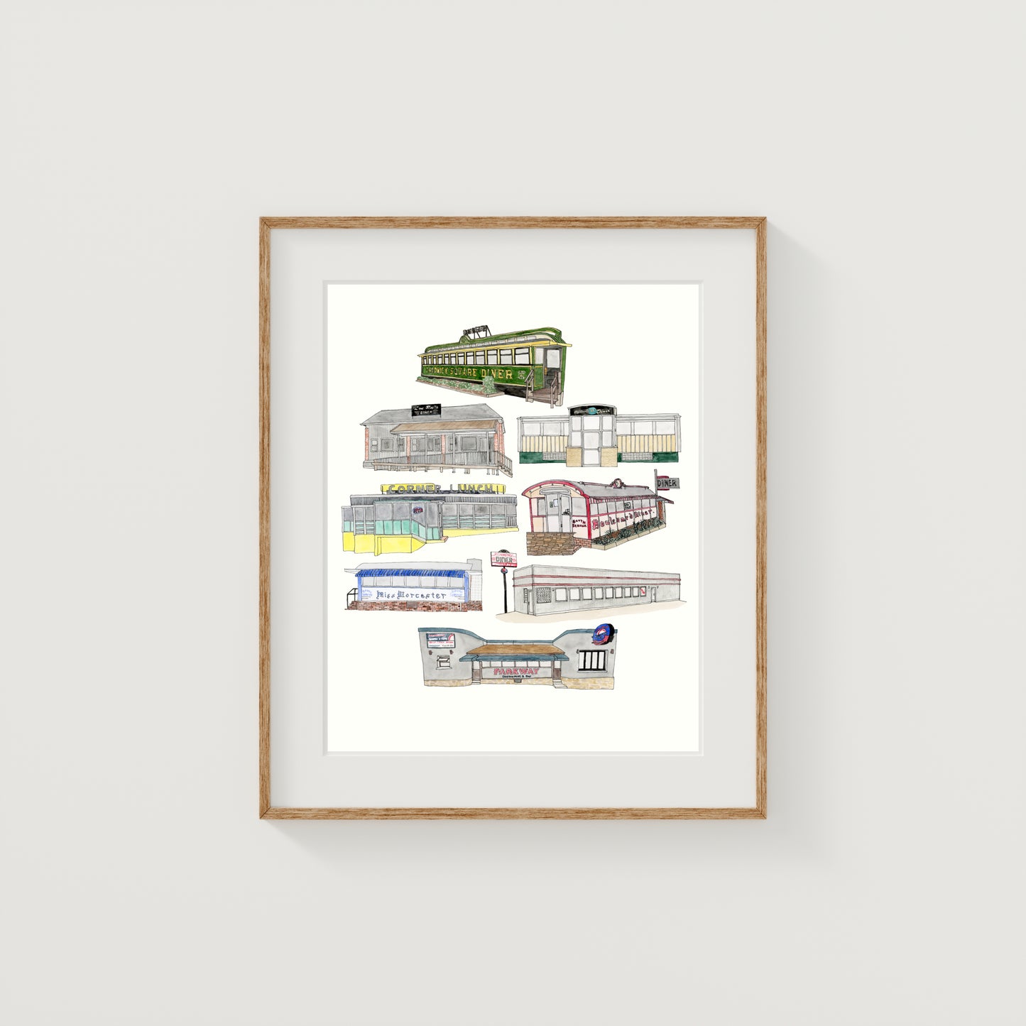 Diners of Worcester Art Print | Watercolor and Ink