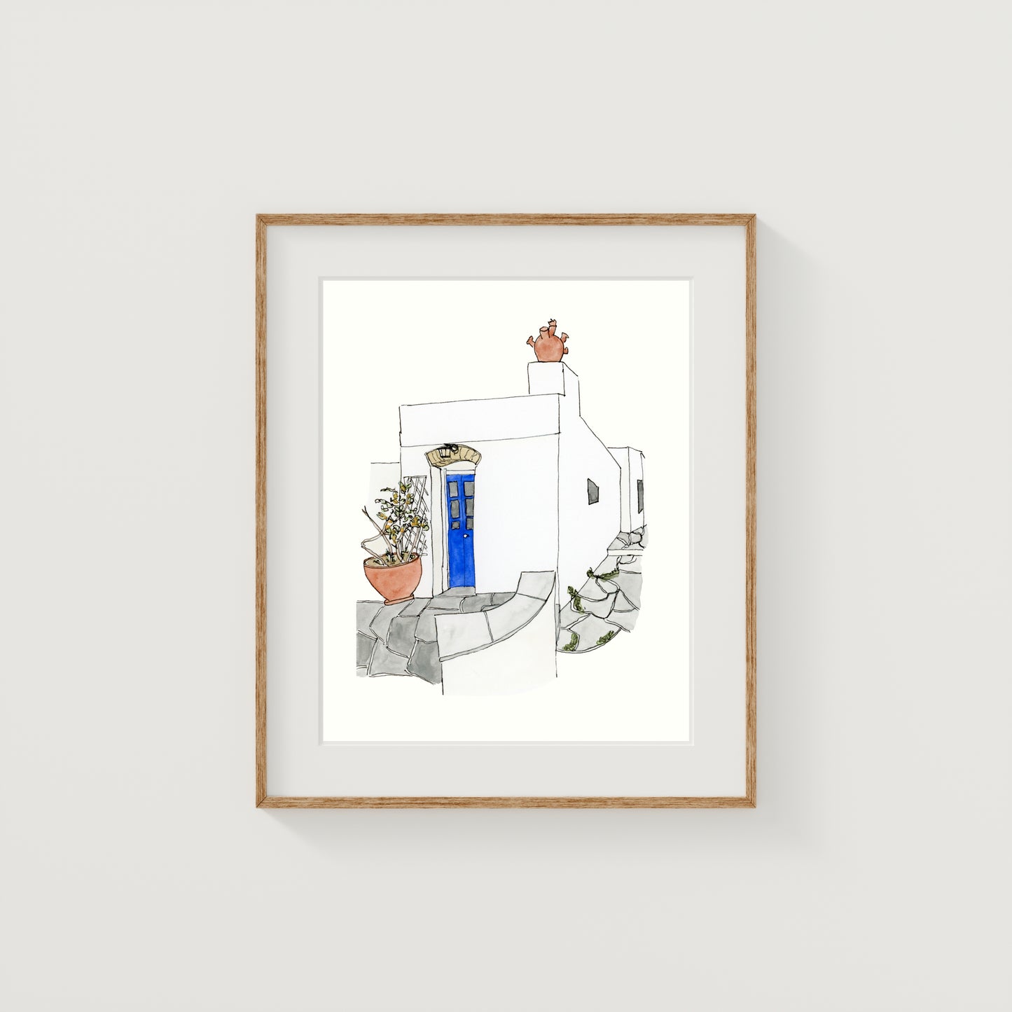Greece House Art Print | Watercolor and Ink