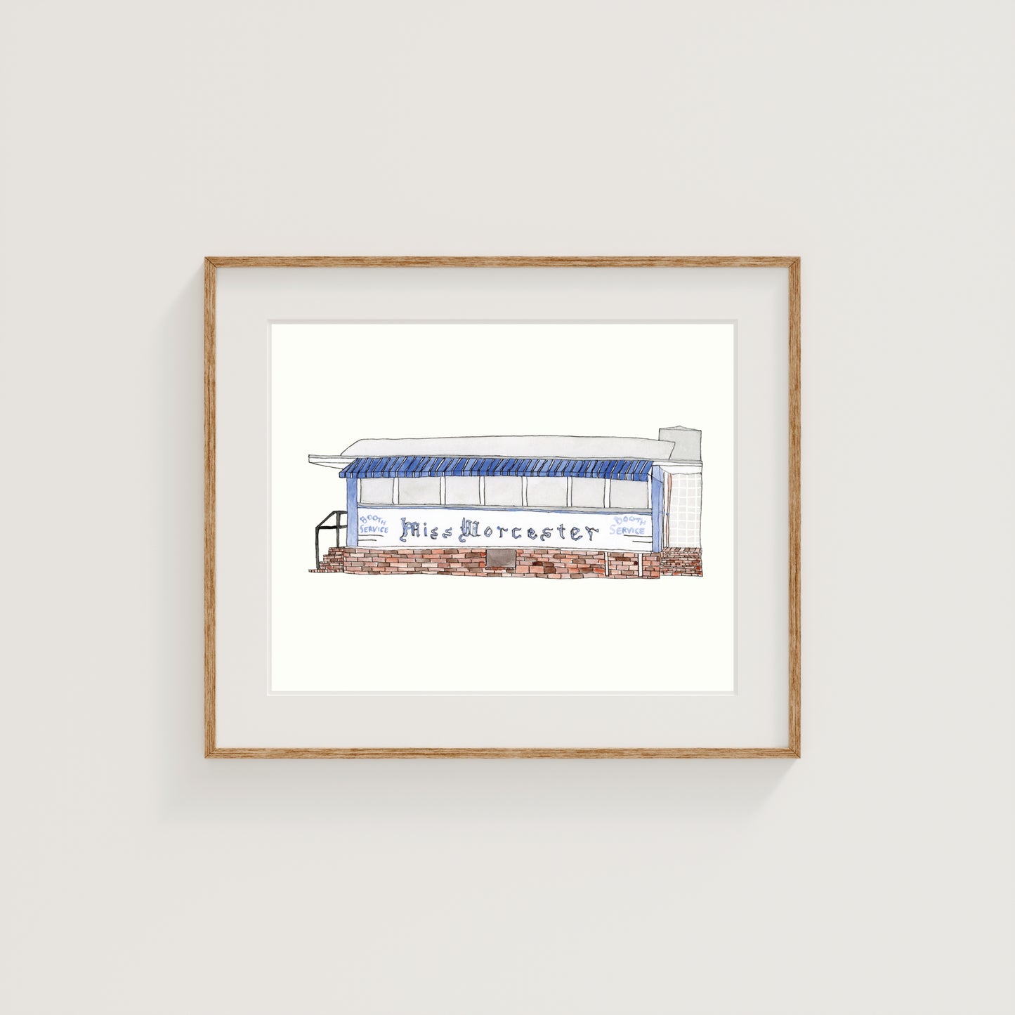 Miss Worcester Diner Art Print | Worcester, MA | Watercolor and Ink