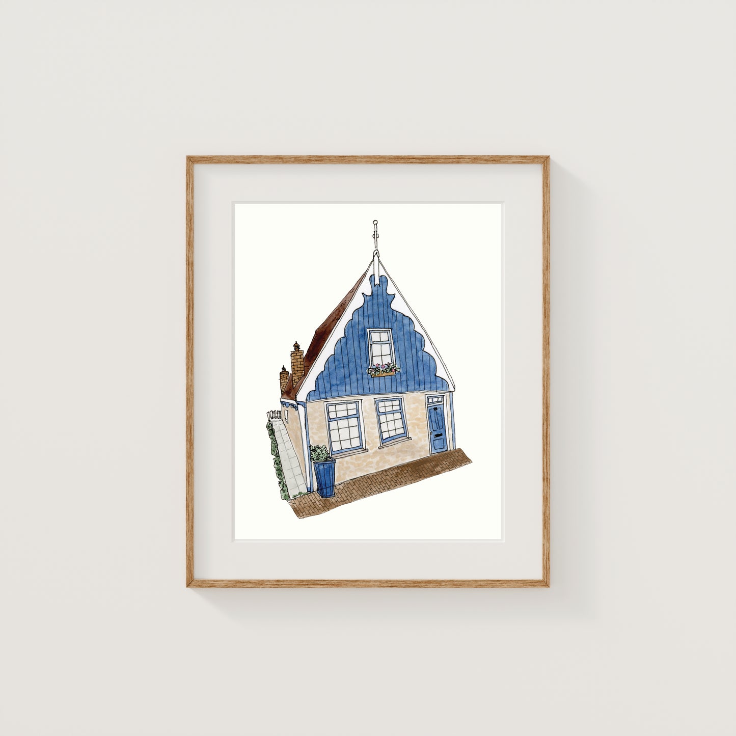 Blue Netherlands House Art Print | Watercolor and Ink