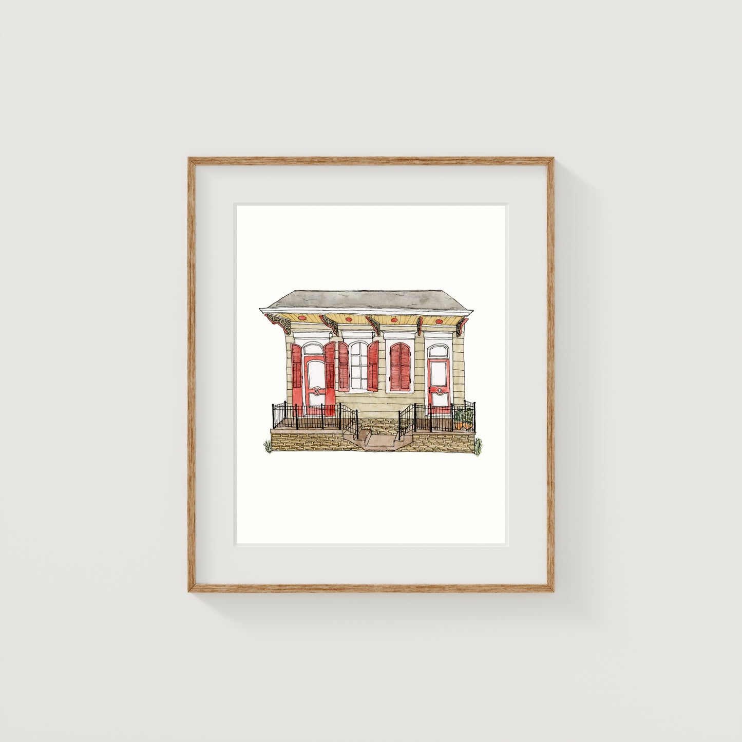 Beige New Orleans House Art Print | Watercolor and Ink
