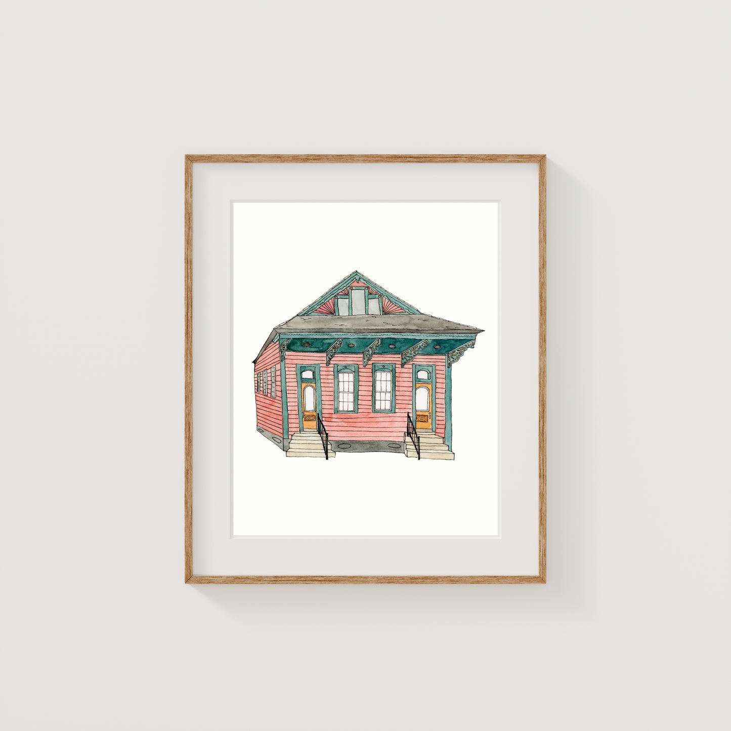 Pink New Orleans House Art Print | Watercolor and Ink
