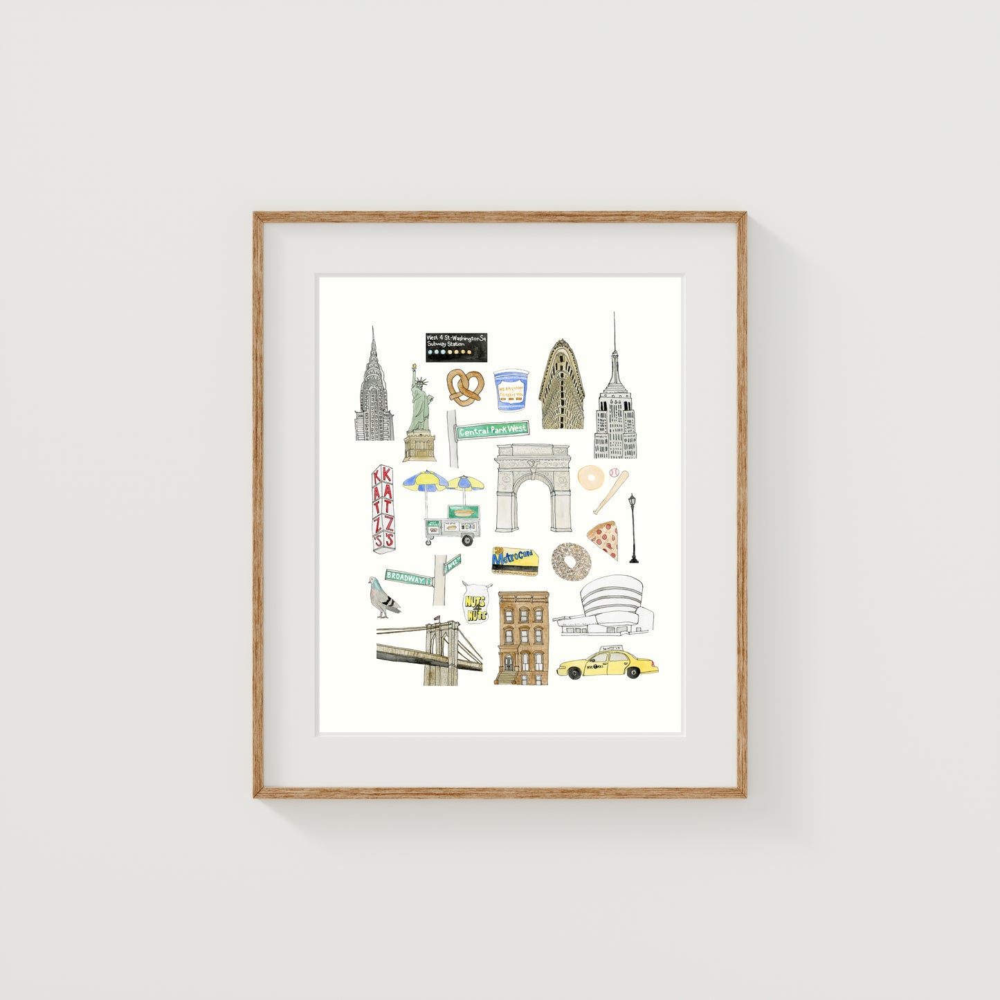 New York City Icons Art Print | Watercolor and Ink