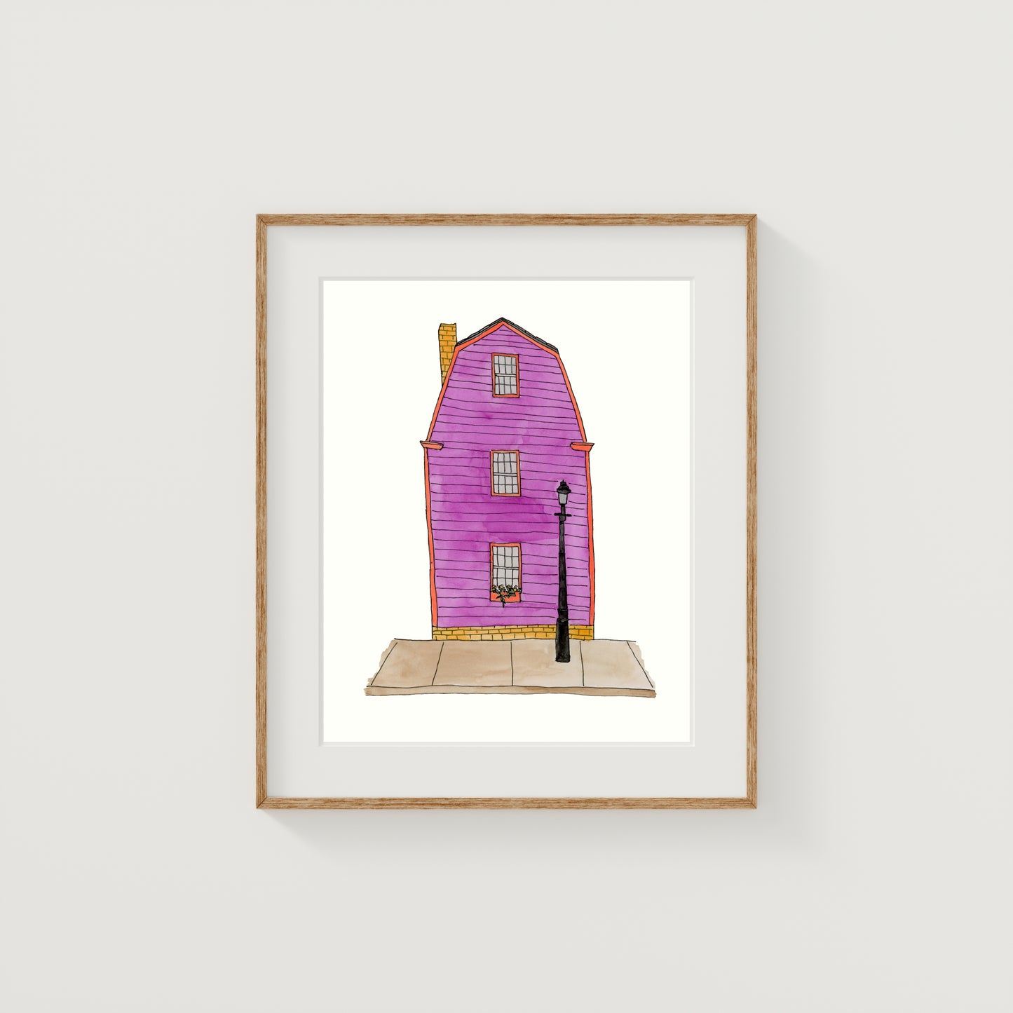 Purple New England House Art Print | Providence | Watercolor and Ink