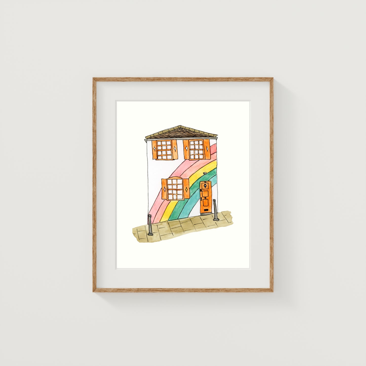 Rainbow House Art Print | Watercolor and Ink