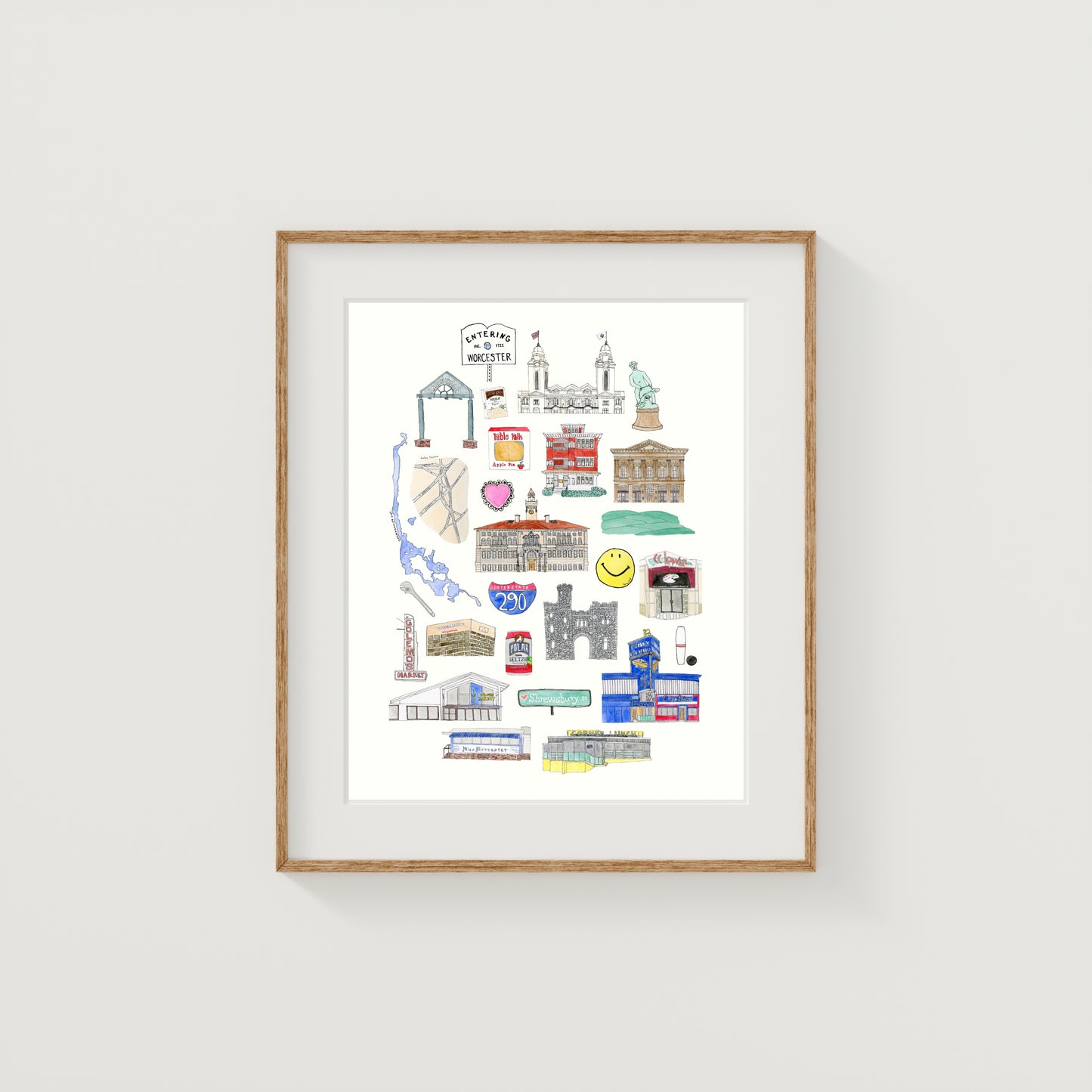 Worcester, MA Icons Art Print | Watercolor and Ink