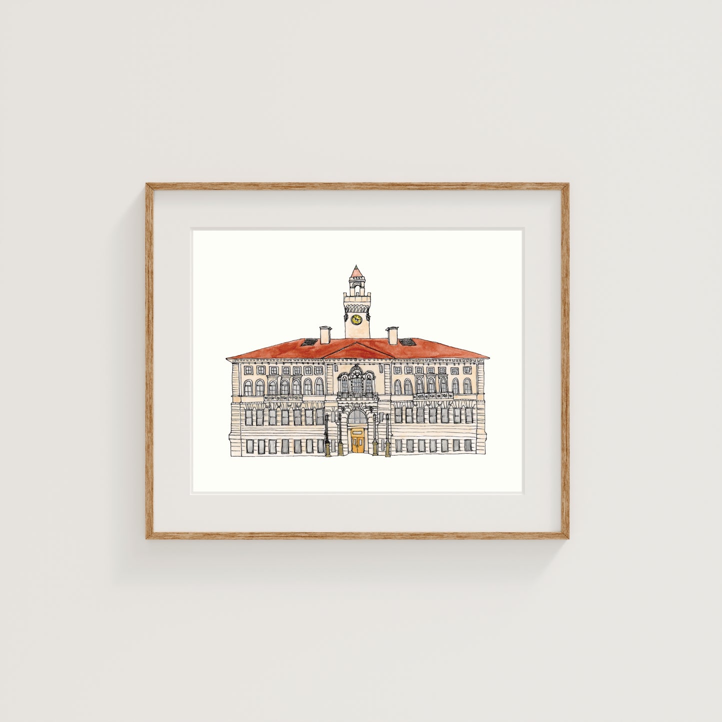 Worcester City Hall Art Print | Watercolor and Ink