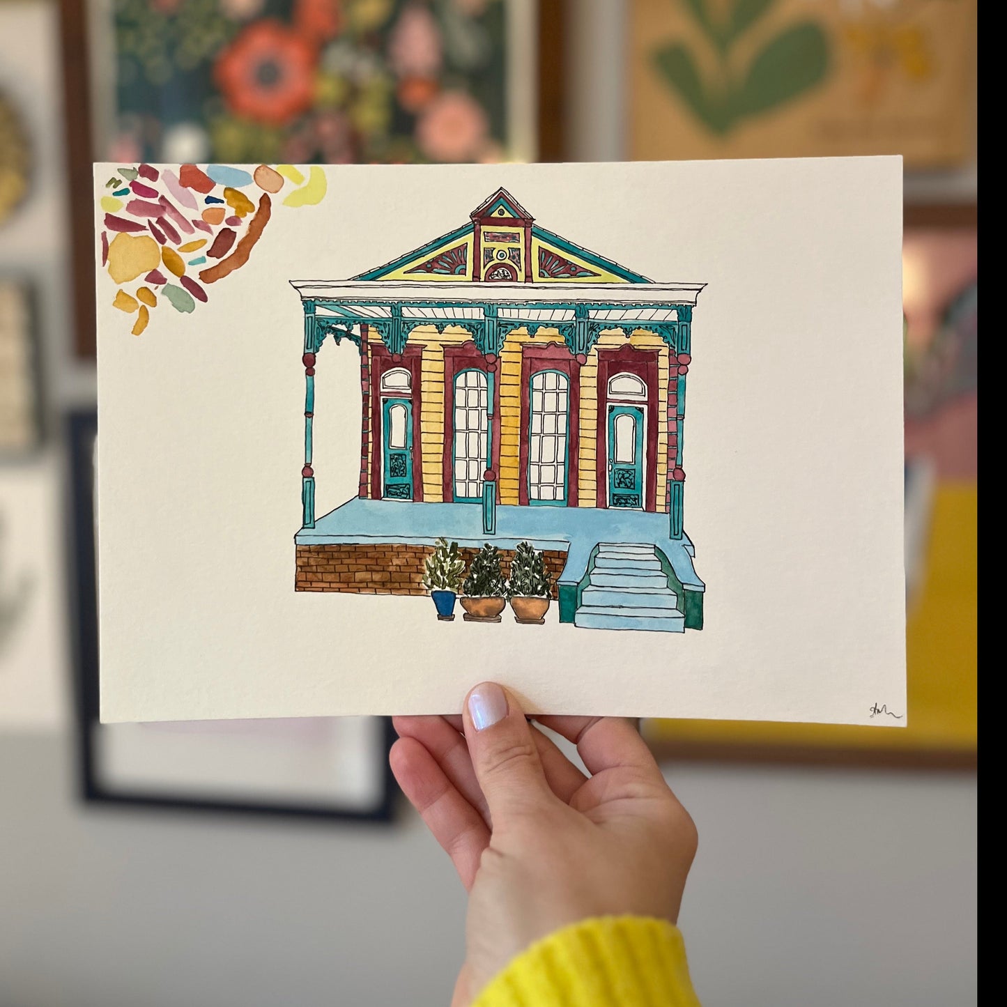 New Orleans House - turquoise, red, yellow (Original)