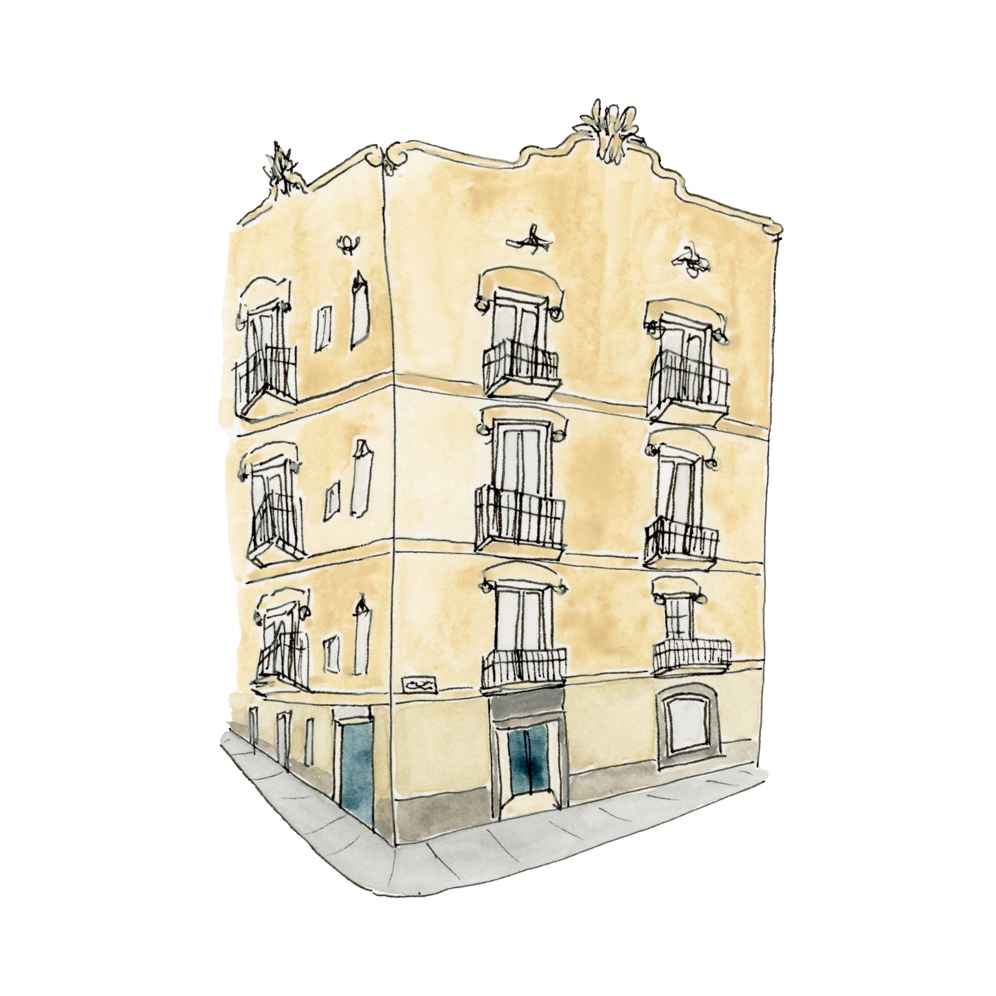 Barcelona, Spain Building Art Print | Watercolor and Ink