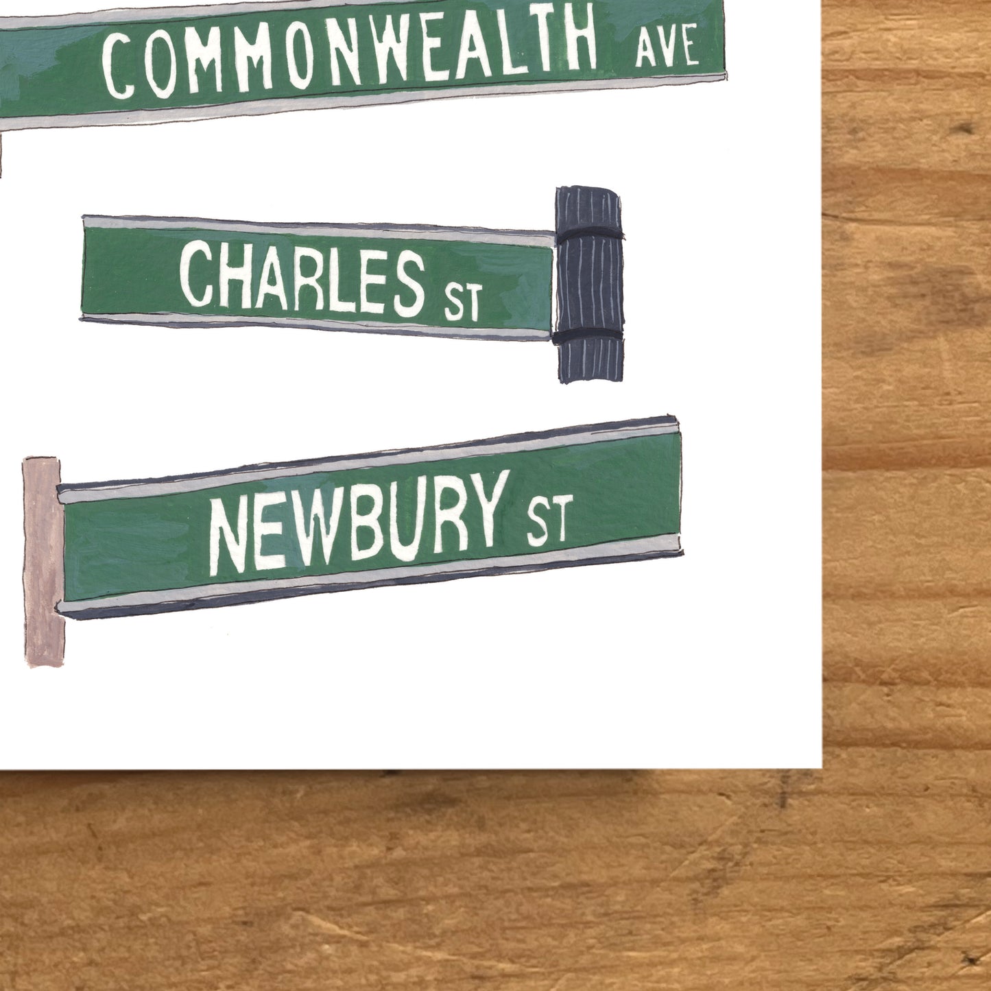 Boston Street Signs Art Print | Gouache and Ink