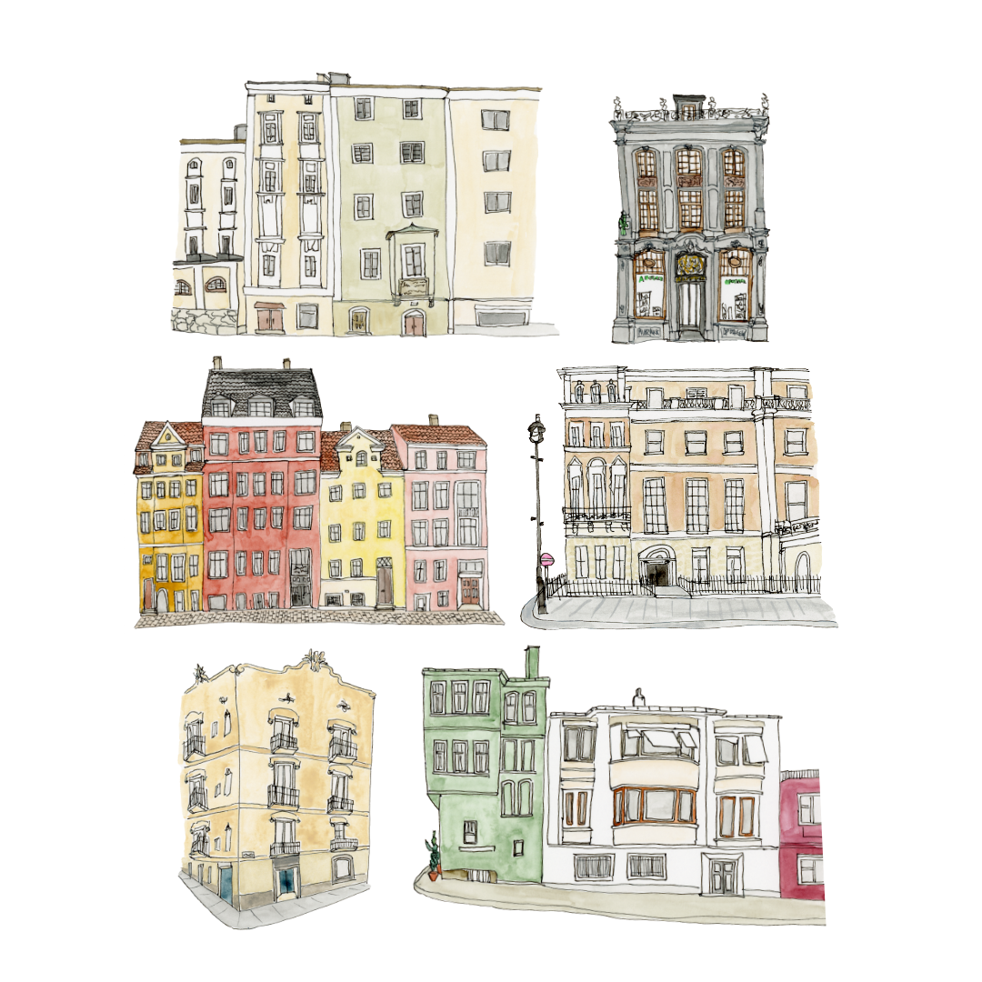 City Streets Art Print | Watercolor and Ink
