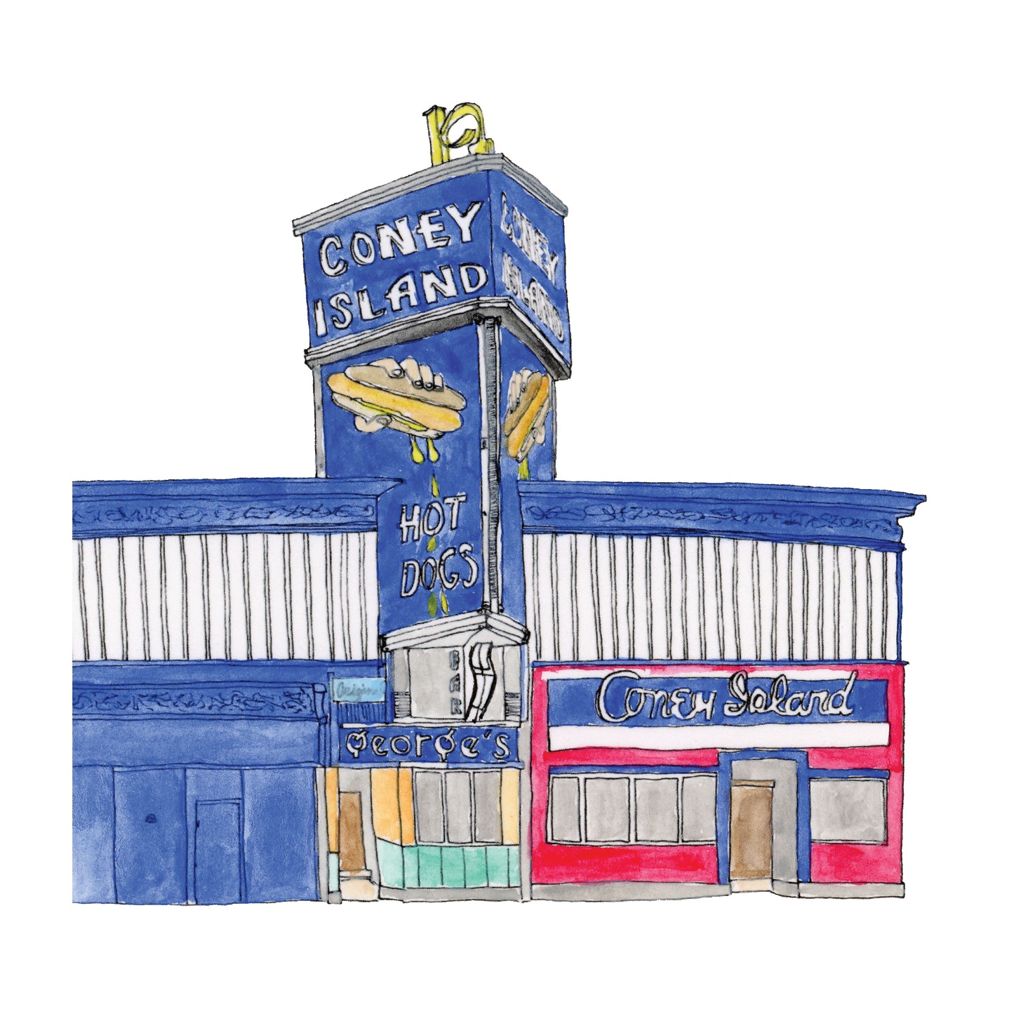 Coney Island Art Print | Worcester | Watercolor and Ink