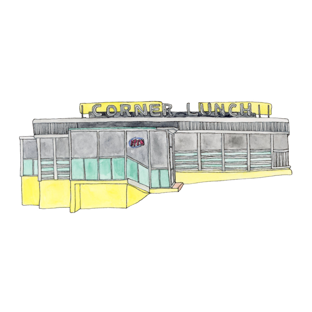 Corner Lunch Diner Art Print | Worcester | Watercolor and Ink