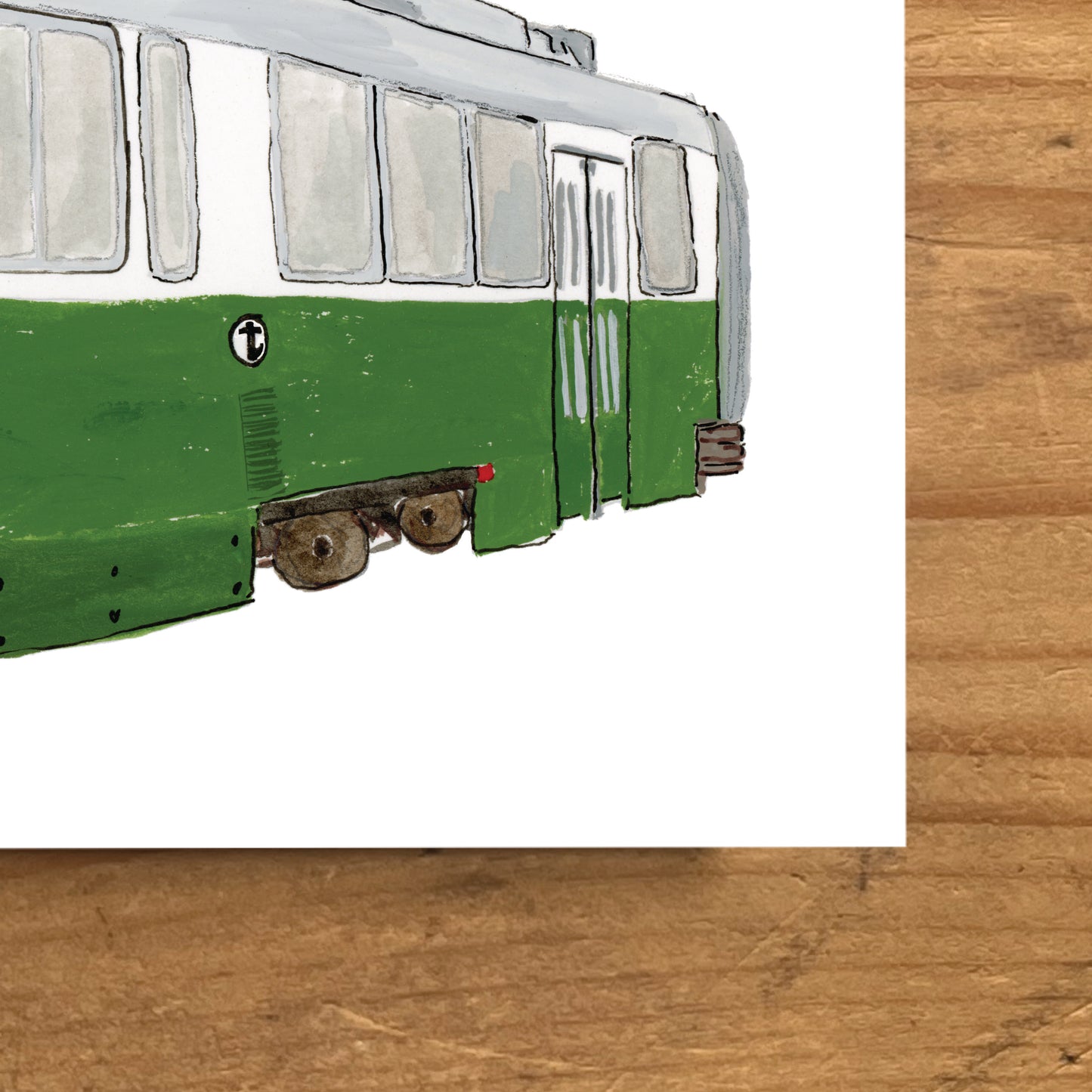 Green Line T Art Print | Gouache and Ink