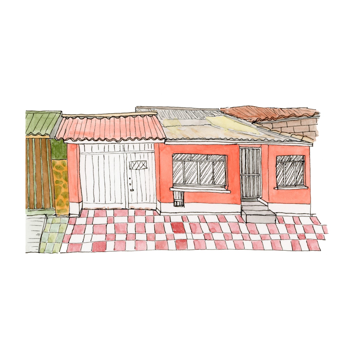 Guatemala Buildings Art Print | Watercolor and Ink