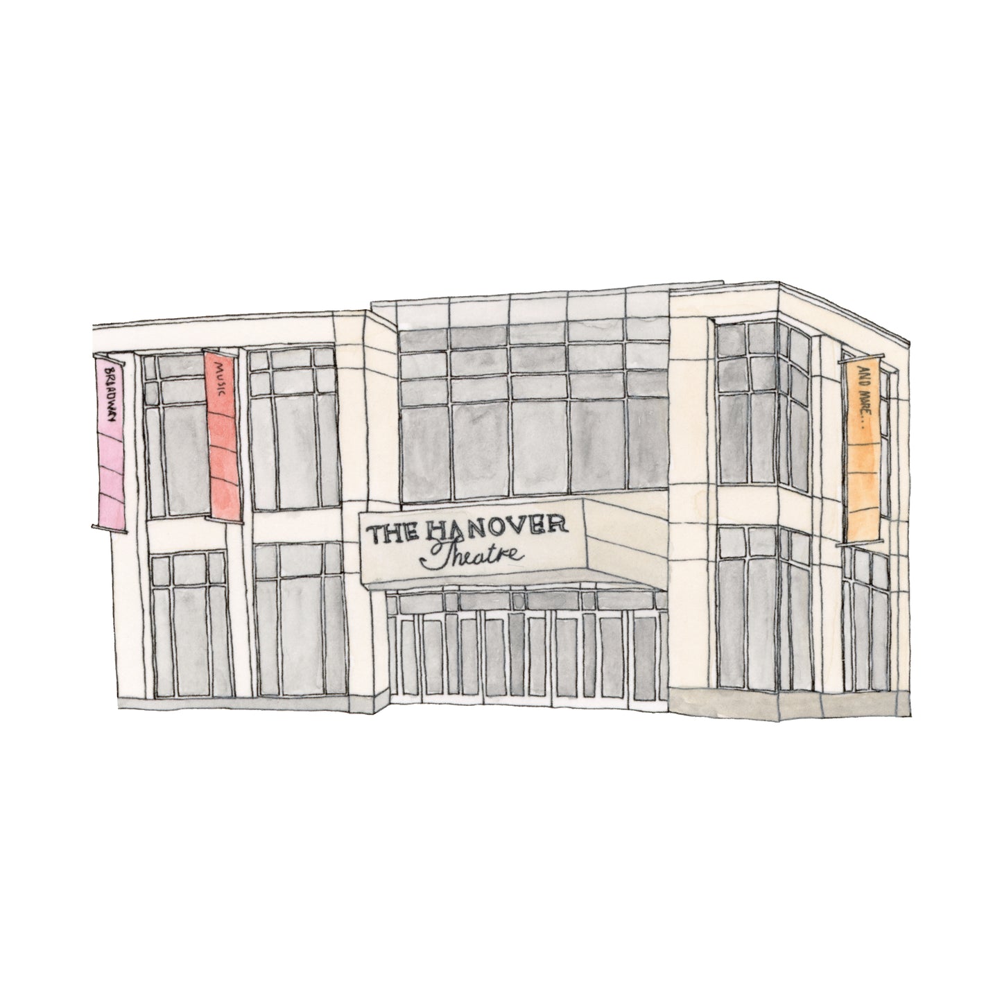 Hanover Theatre Art Print | Worcester | Watercolor and Ink