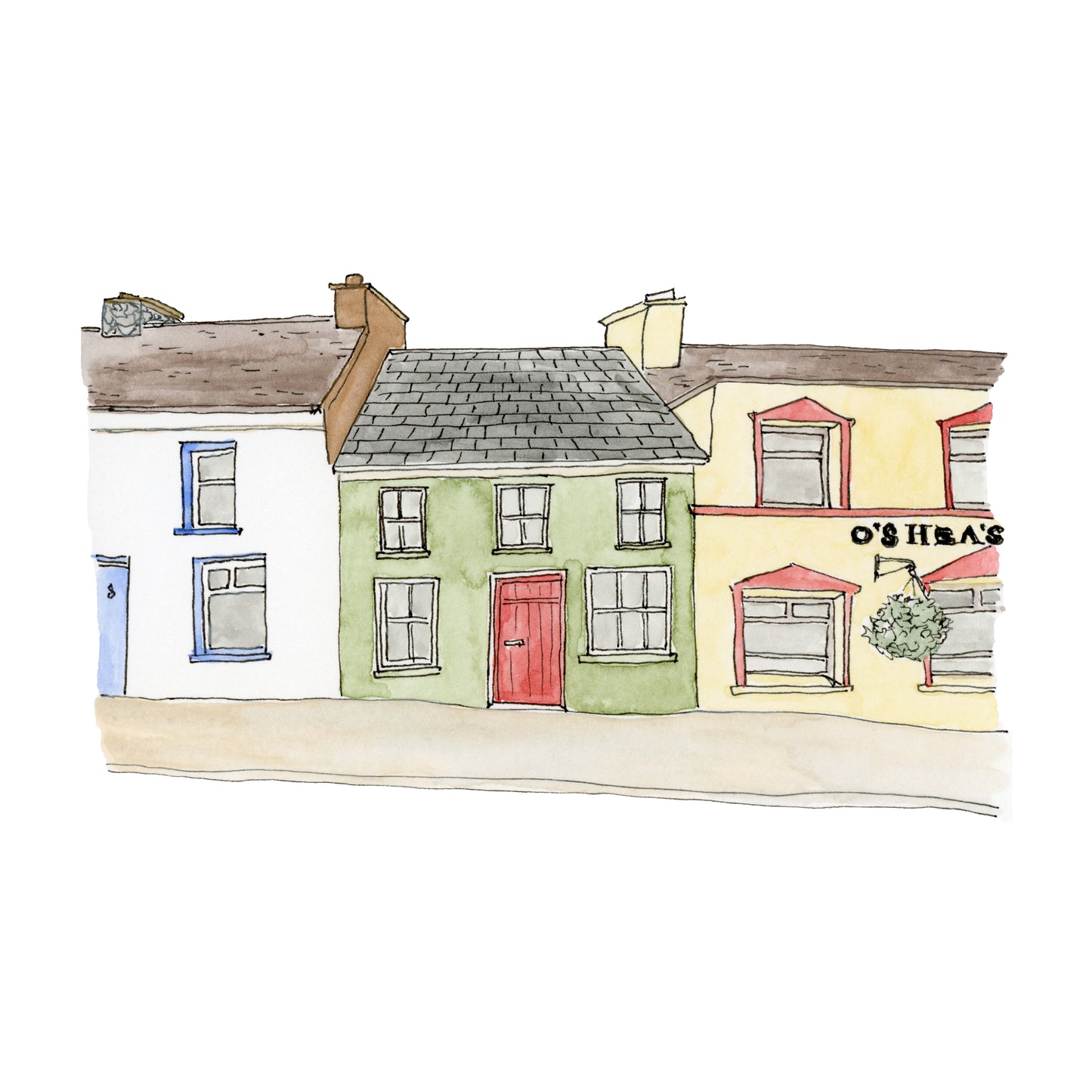 Ireland Buildings Art Print | Watercolor and Ink