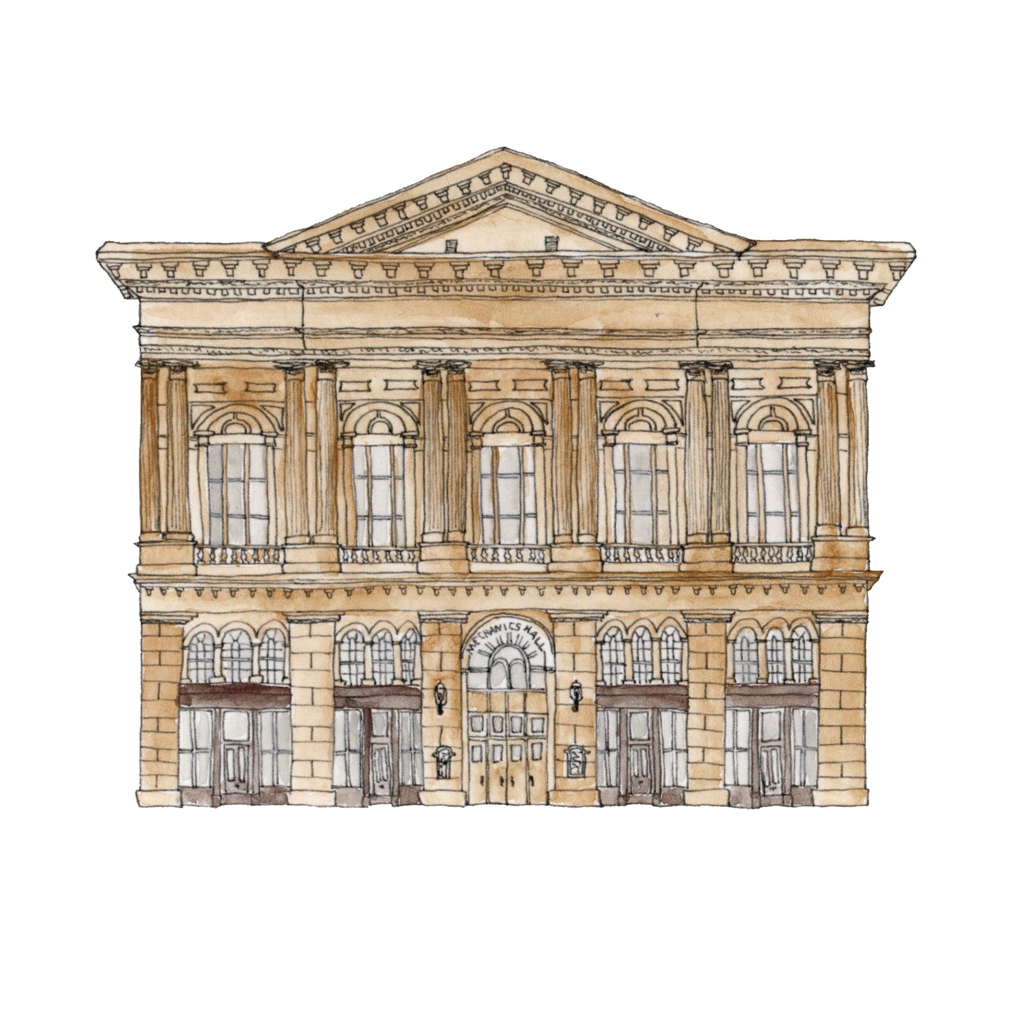 Mechanic's Hall Art Print | Worcester | Watercolor and Ink