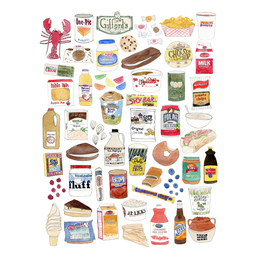 New England Foods Art Print | Watercolor and Ink