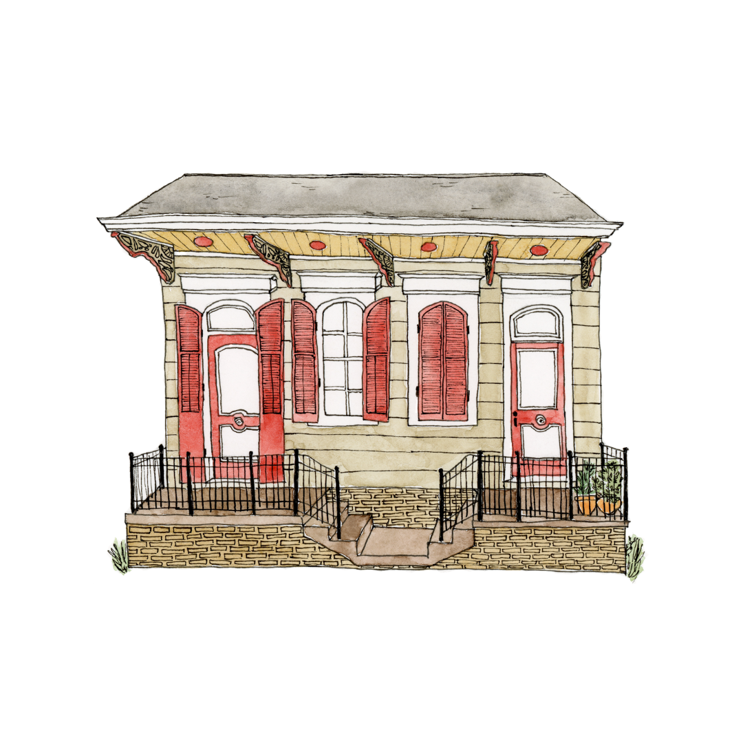 Beige New Orleans House Art Print | Watercolor and Ink