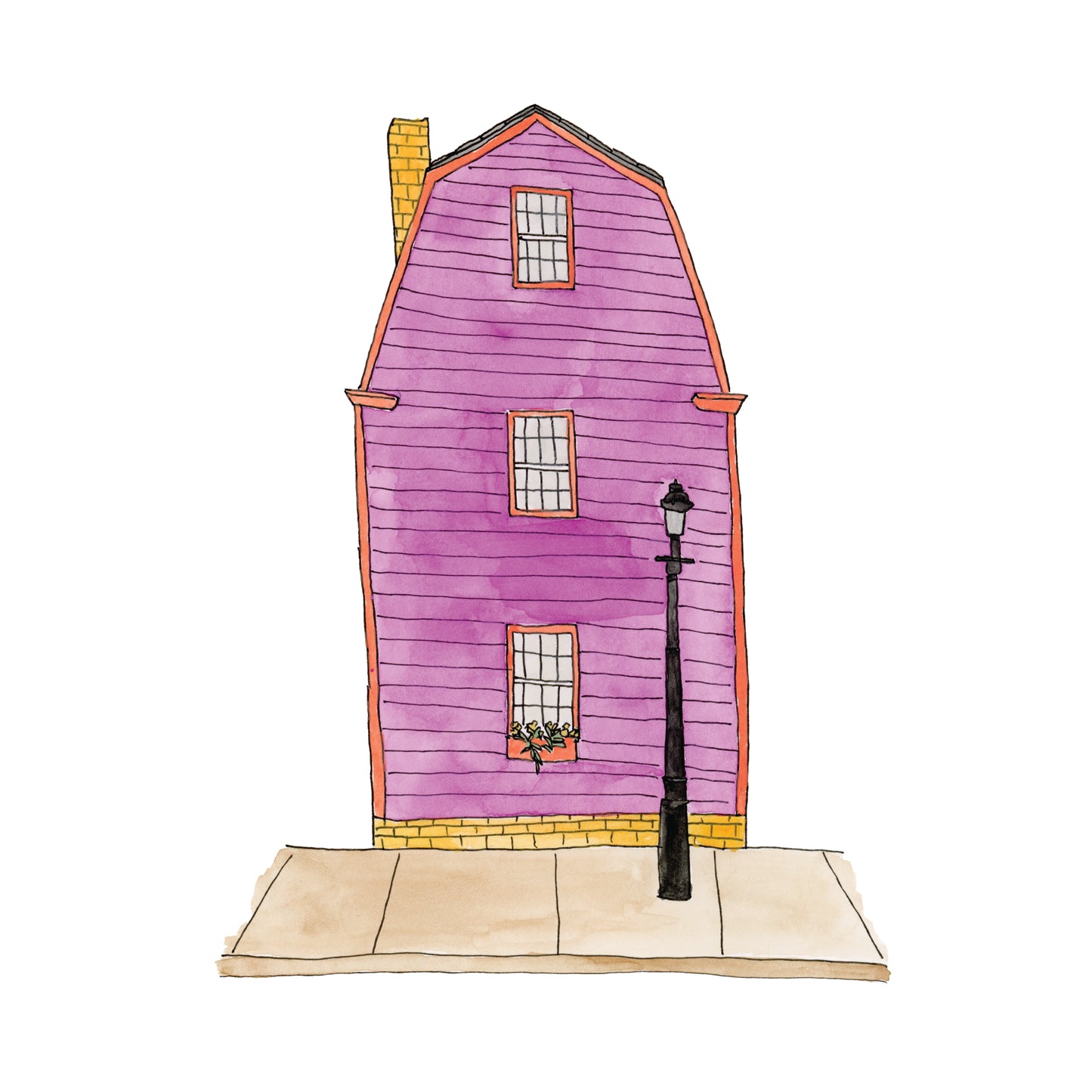 Purple New England House Art Print | Providence | Watercolor and Ink