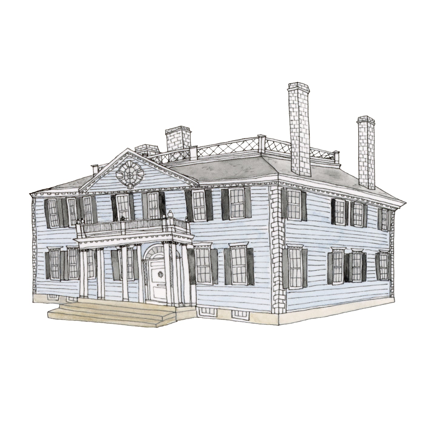 Salisbury Mansion Art Print | Worcester | Watercolor and Ink