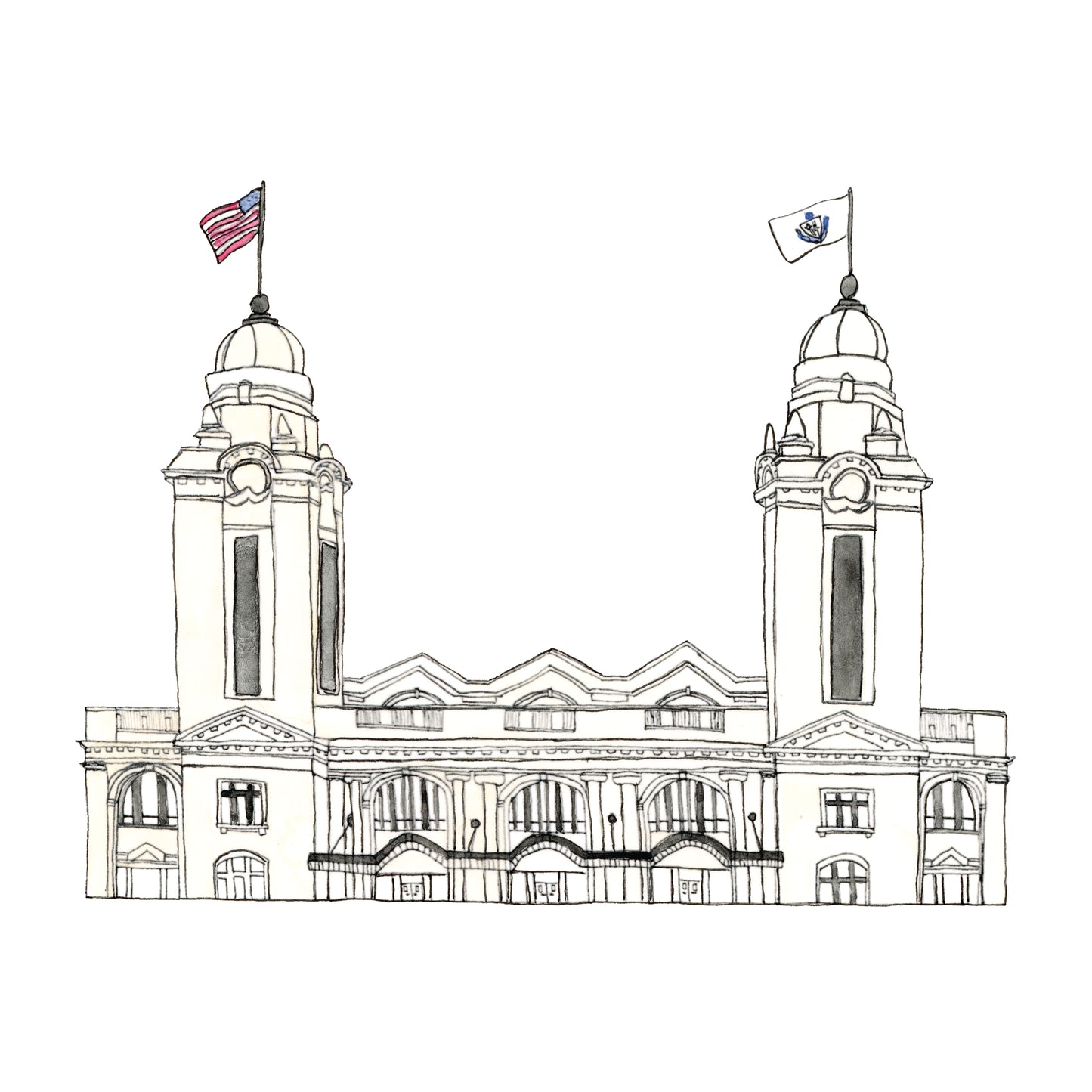 Union Station Art Print | Worcester | Watercolor and Ink
