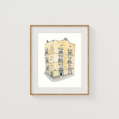 Barcelona, Spain Building Art Print | Watercolor and Ink