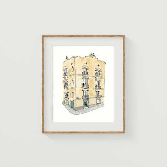 Barcelona, Spain Building Art Print | Watercolor and Ink