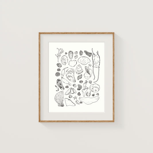 Beachcombing for Seashells Art Print | Cape Cod | Ink