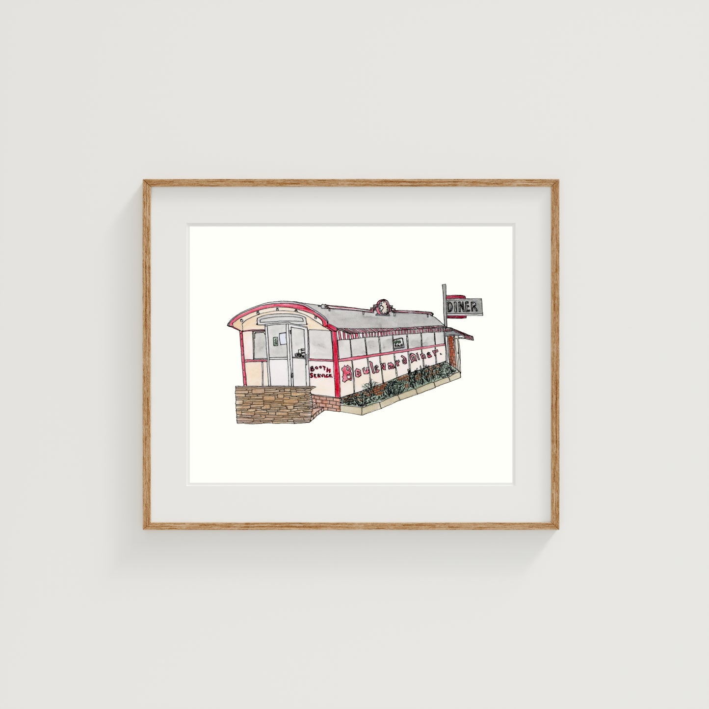 Boulevard Diner Art Print | Worcester, MA | Watercolor and Ink
