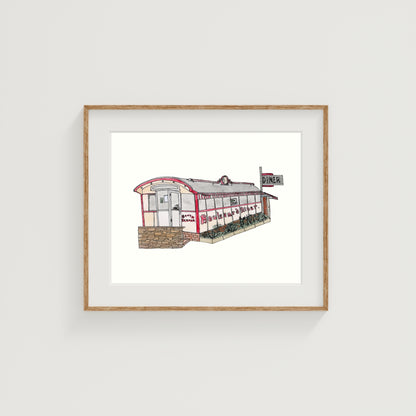 Boulevard Diner Art Print | Worcester, MA | Watercolor and Ink