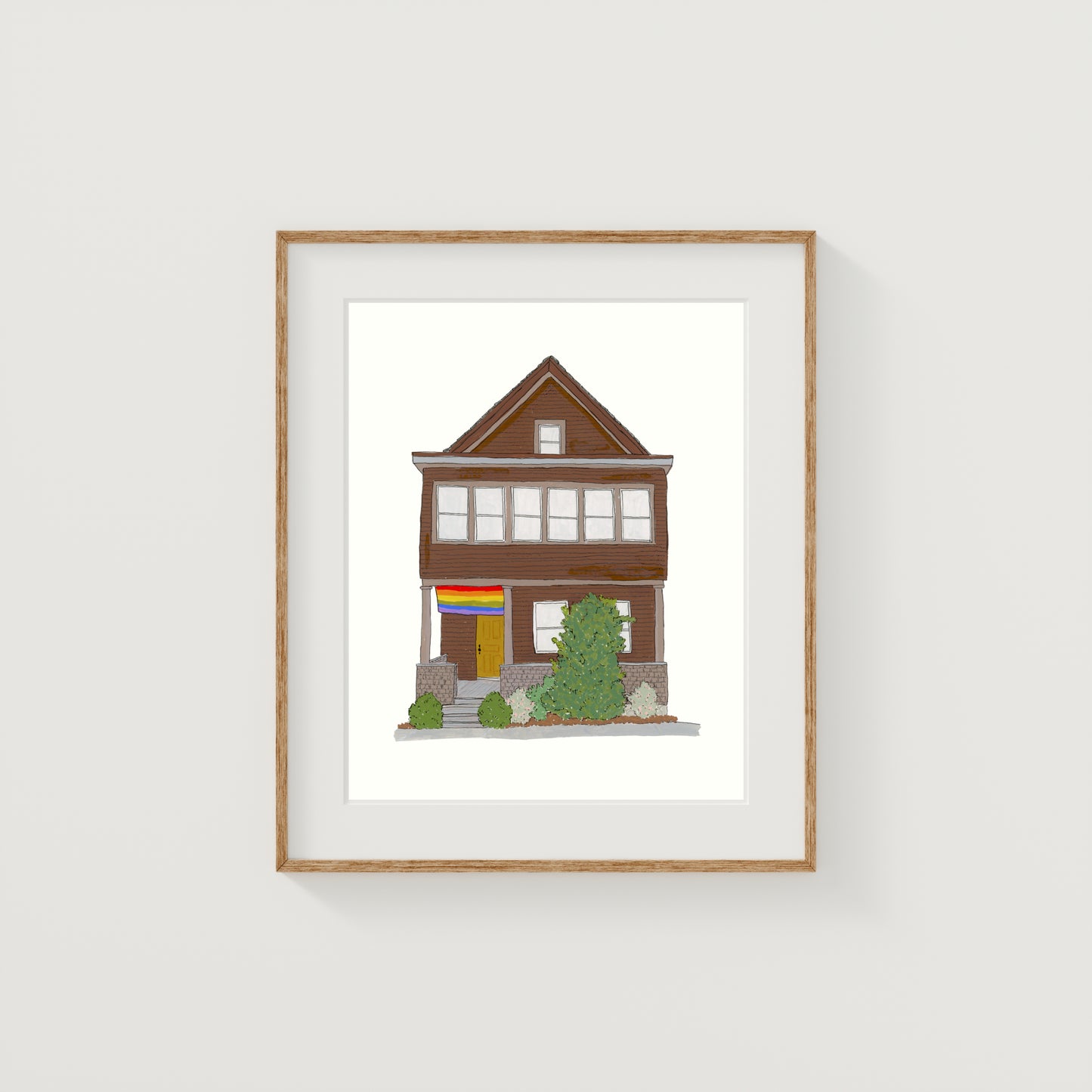 Brown Somerville House Art Print | New England | Gouache and Ink