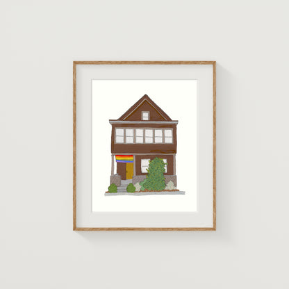 Brown Somerville House Art Print | New England | Gouache and Ink