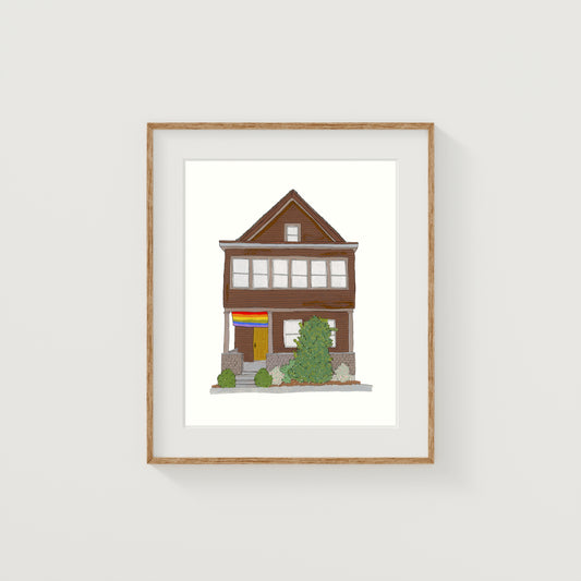 Brown Somerville House Art Print | New England | Gouache and Ink