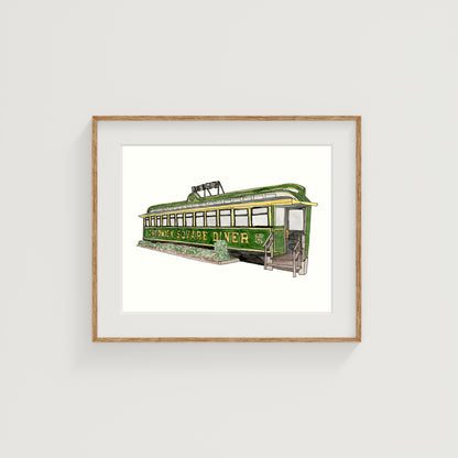Chadwick Square Diner Art Print | Worcester, MA | Watercolor and Ink