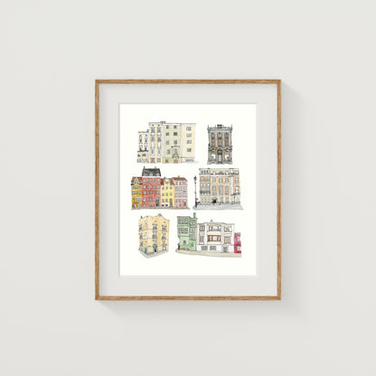 City Streets Art Print | Watercolor and Ink