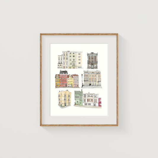 City Streets Art Print | Watercolor and Ink