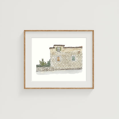 Croatia Building Art Print | Watercolor and Ink