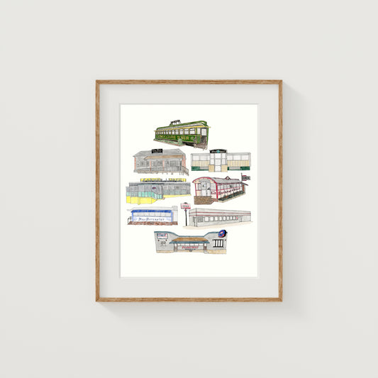 Diners of Worcester Art Print | Watercolor and Ink