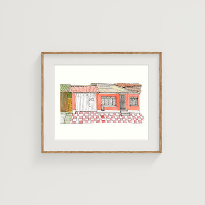 Guatemala Buildings Art Print | Watercolor and Ink