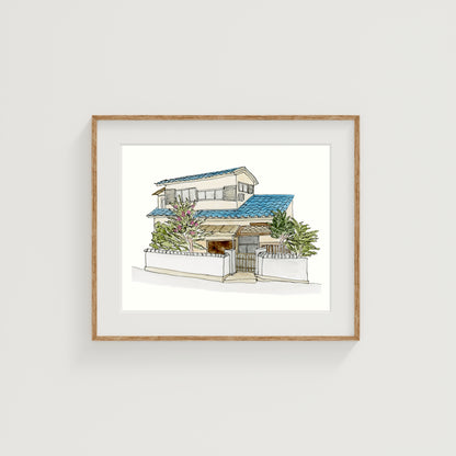 Japan House Art Print | Watercolor and Ink