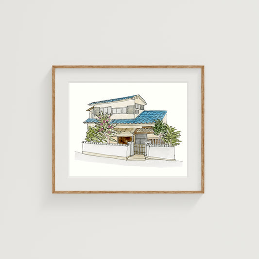 Japan House Art Print | Watercolor and Ink