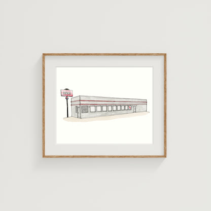 Kenmore Diner Art Print | Worcester, MA | Watercolor and Ink