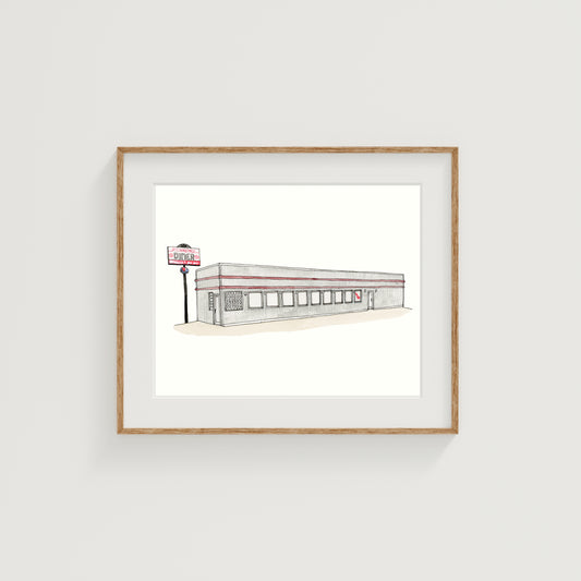 Kenmore Diner Art Print | Worcester, MA | Watercolor and Ink