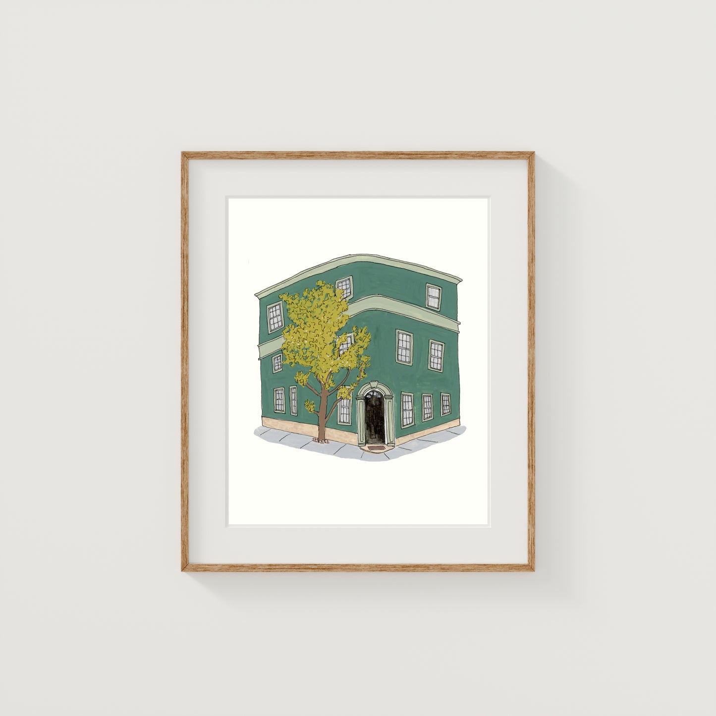 Green London House Art Print | Gouache and Ink