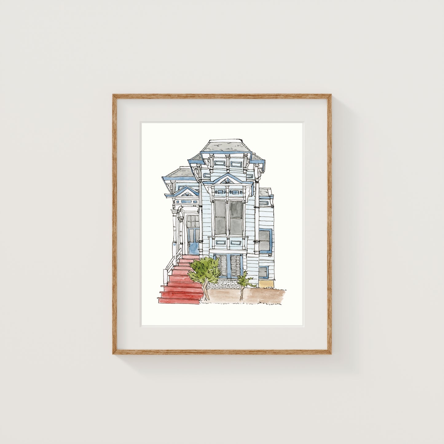 San Francisco Row House Art Print | Watercolor and Ink